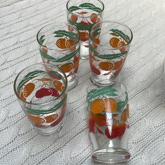 VTG 1950s Anchor Hocking 40oz Juice pitcher & five 4oz glasses orange tomato - Picture 6 of 11